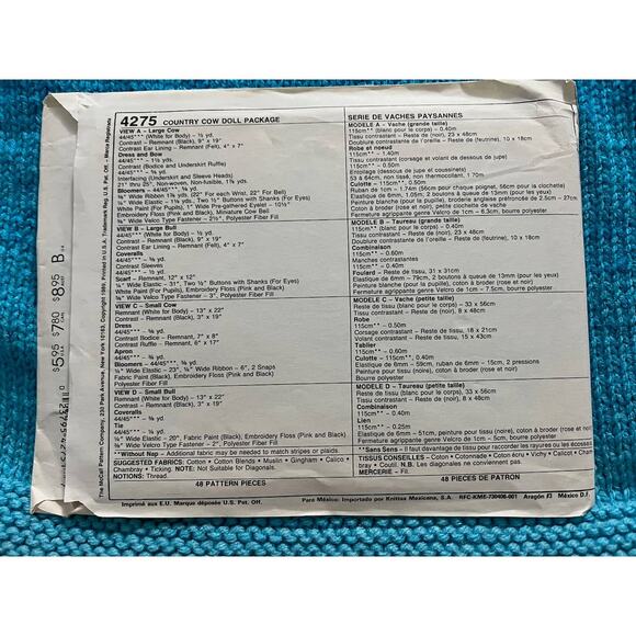 McCalls Sewing pattern 4275 plush cows sewing pattern - Picture 2 of 6